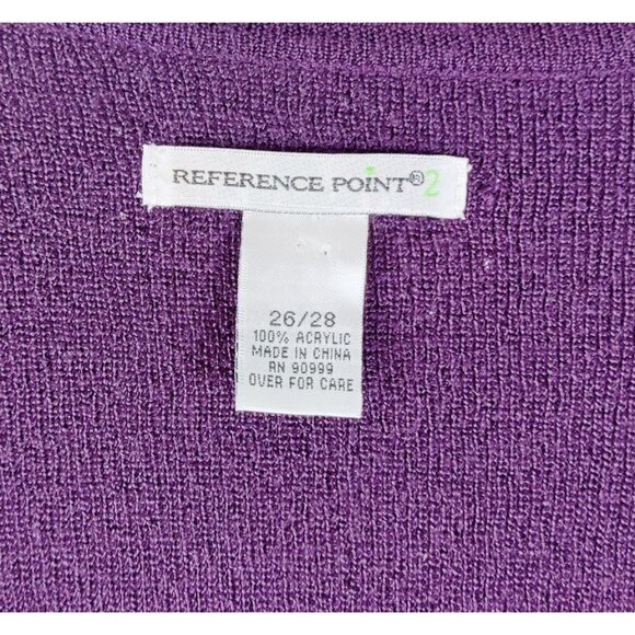 Reference Point Long Cardigan Purple Eggplant Knit Button Front Side Slit Sz 26 - Picture 8 of 8
